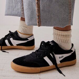 Gola Badminton Court Sneakers, Black + White, W8.5